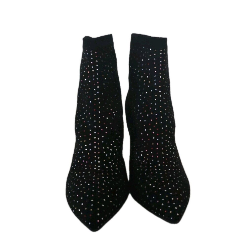 INC International Concepts 7.5 Bray Sock Black Heel Booties W Red Rhinestones - Picture 9 of 14